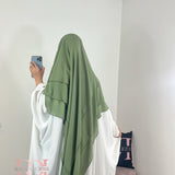Khimar mousseline 3 voiles, couleur vert olive