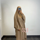 Jilbeb 2 pieces jupe soie de medine, couleur beige foncé