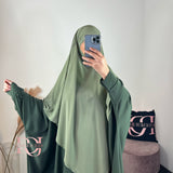Khimar soie de Medine, couleur olive (2 longueurs)