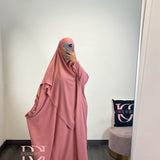 Abaya + khimar soie de medine, couleur rose foncé