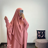 Abaya + khimar soie de medine, couleur rose foncé