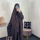 Abaya + khimar soie de medine, couleur marron chocolat