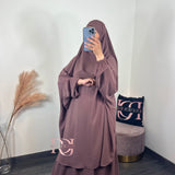 Jilbeb 2 pieces jupe soie de medine, couleur taupe-rosé foncé