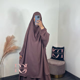 Jilbeb 2 pieces jupe soie de medine, couleur taupe-rosé foncé