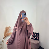 Jilbeb 2 pieces jupe soie de medine, couleur taupe-rosé foncé