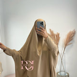Abaya + khimar soie de medine, couleur beige foncé