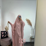 Abaya + khimar soie de medine, couleur rose clair