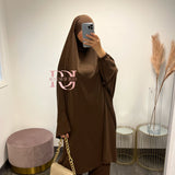 Jilbeb soie de médine 2 pièces palazzo, couleur marron chocolat
