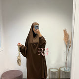 Jilbeb soie de médine 2 pièces palazzo, couleur marron chocolat