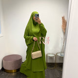 Jilbeb 2 pieces jupe soie de medine, couleur vert pistache foncé