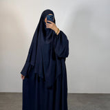 Ensemble jazz abaya + khimar 2 voiles, couleur bleu nuit