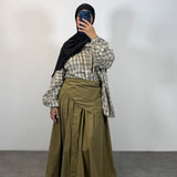Jupe coton avec accessoire amovible à nouer, kaki olive