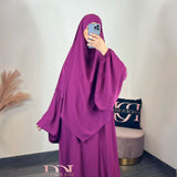 Abaya + khimar manches bouffantes, couleur framboise