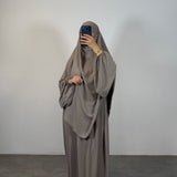 Ensemble jazz abaya + khimar 2 voiles, couleur taupe