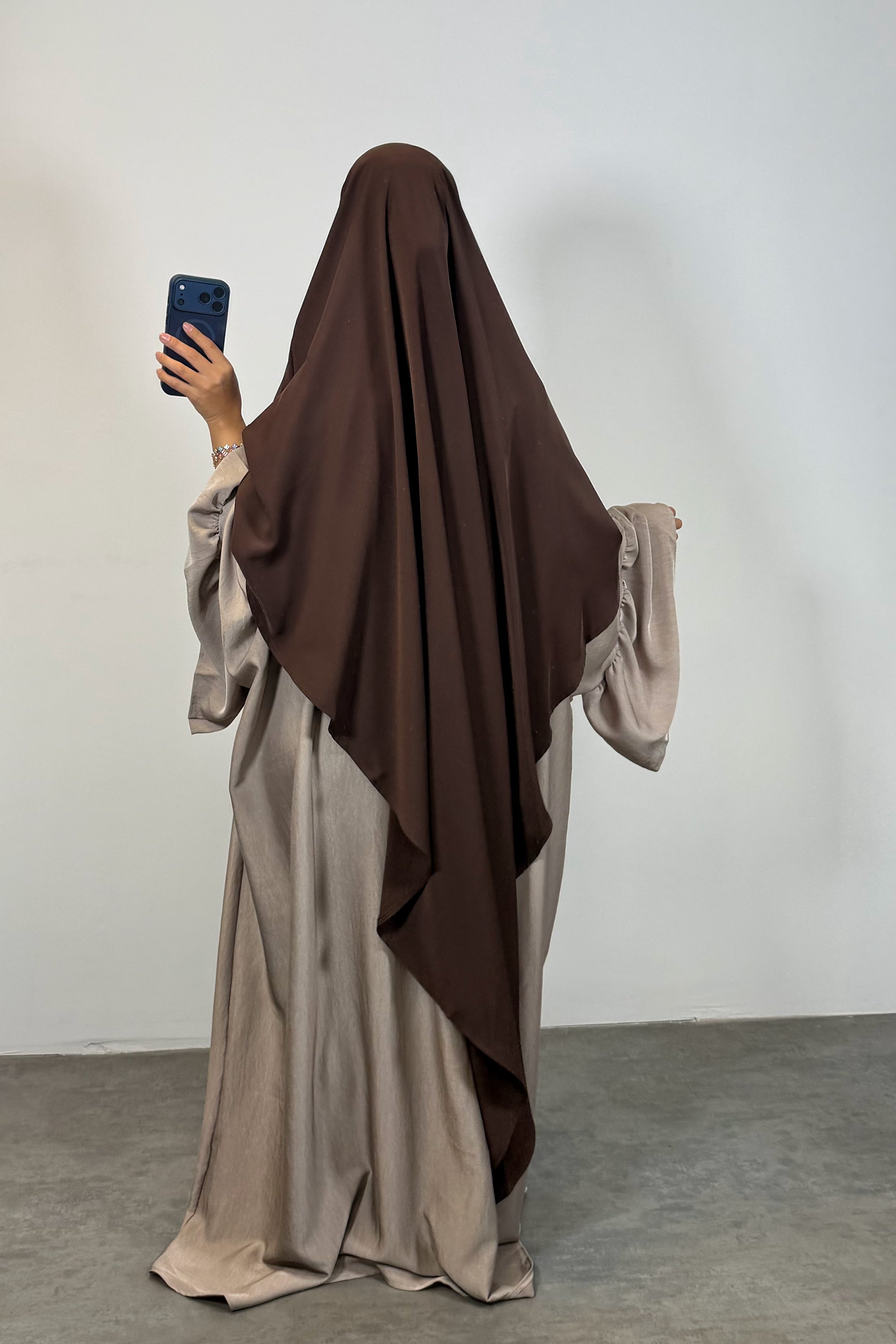 Khimar soie de Medine, couleur marron chocolat (2 longueurs)
