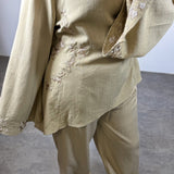 Ensemble broderies fleurs, beige foncé