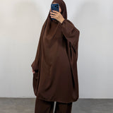 Jilbeb soie de médine 2 pièces palazzo, couleur marron chocolat