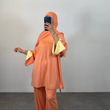 Burkini 3 pièces bi-color, pêche/jaune