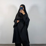 Jilbeb soie de médine 2 pièces palazzo, couleur noir