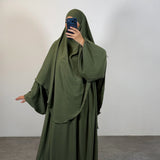 Ensemble jazz abaya + khimar 2 voiles, couleur kaki
