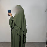 Ensemble jazz abaya + khimar 2 voiles, couleur kaki