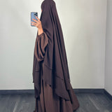 Maxi khimar mousseline 2 voiles, couleur marron