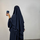 Ensemble jazz abaya + khimar 2 voiles, couleur bleu nuit