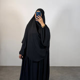 Ensemble jazz abaya + khimar 2 voiles, couleur noir