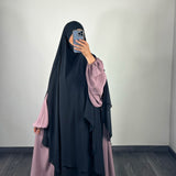 Maxi khimar mousseline 2 voiles, couleur noir