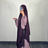 Maxi khimar mousseline 2 voiles, couleur prune