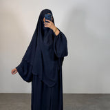 Ensemble jazz abaya + khimar 2 voiles, couleur bleu nuit