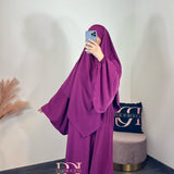 Abaya + khimar manches bouffantes, couleur framboise