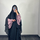Maxi khimar mousseline 2 voiles, couleur noir