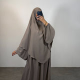 Ensemble jazz abaya + khimar 2 voiles, couleur taupe