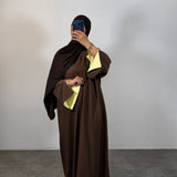 Abaya bi-color,marron/jaune