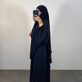 Ensemble jazz abaya + khimar 2 voiles, couleur bleu nuit