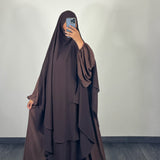 Maxi khimar mousseline 2 voiles, couleur marron