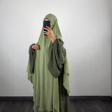 Maxi khimar mousseline 2 voiles, couleur kaki clair