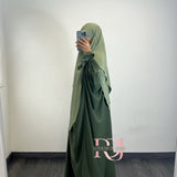 Khimar 2 voiles en soie de medine, couleur olive (option niqab)