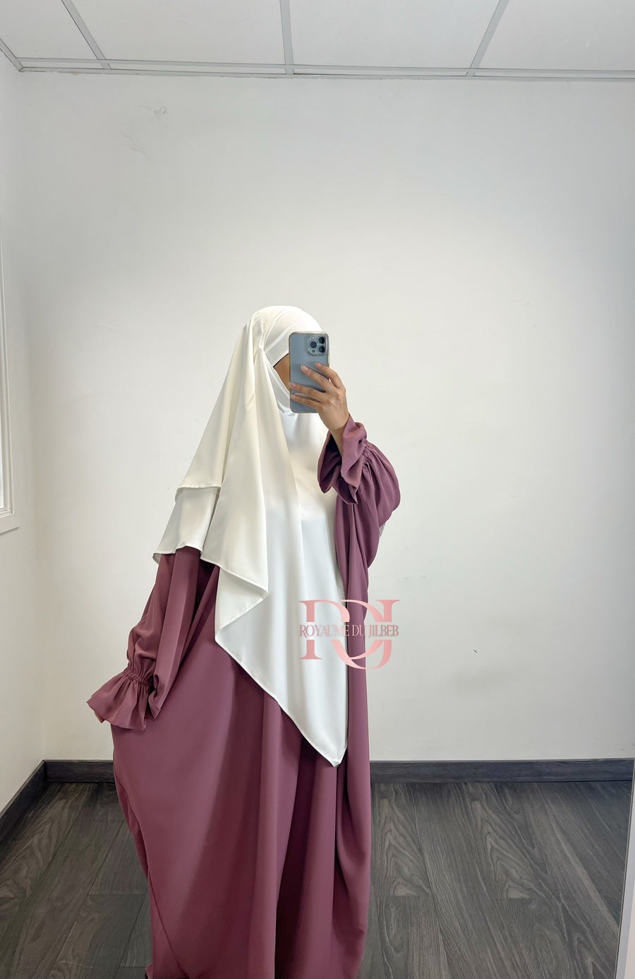 Khimar 2 voiles en soie de medine, couleur blanc (option niqab)