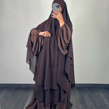 Maxi khimar mousseline 2 voiles, couleur marron