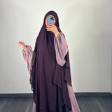 Maxi khimar mousseline 2 voiles, couleur prune