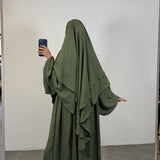 Ensemble jazz abaya + khimar 2 voiles, couleur kaki