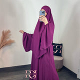 Abaya + khimar manches bouffantes, couleur framboise