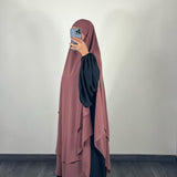 Maxi khimar mousseline 2 voiles, couleur bois de rose
