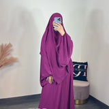 Abaya + khimar manches bouffantes, couleur framboise