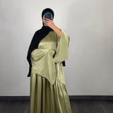 Abaya satin, vert sauge
