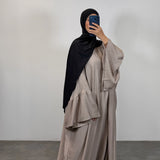 Abaya manches volantes, taupe