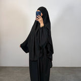 Ensemble jazz abaya + khimar 2 voiles, couleur noir