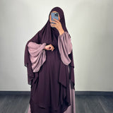 Maxi khimar mousseline 2 voiles, couleur prune